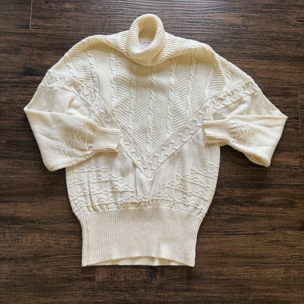 Vintage 90s Bogner High-Neck Cable Knit Sweater | Rainbow Tag | Made in HK | M